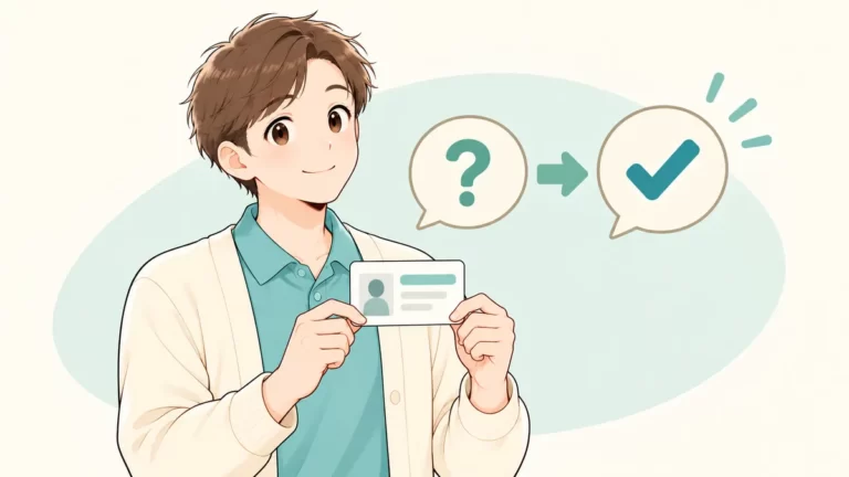 資格証を手に疑問が解消されたケアマネジャーのイラスト