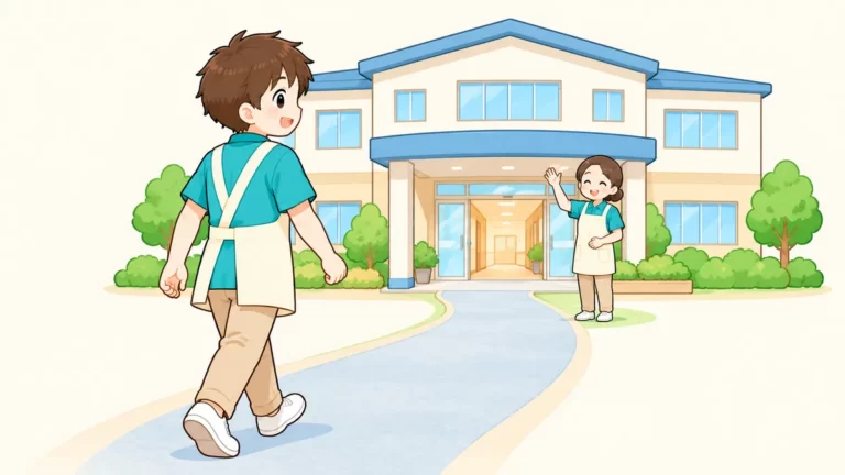 未経験から介護職を始め、先輩に迎えられる新人介護職員のイラスト