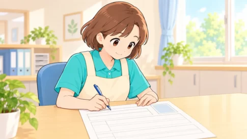 履歴書に記入する介護職員のイラスト